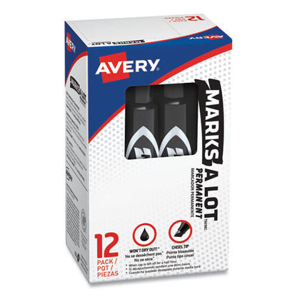 Avery MARKS A LOT Regular Desk-Style Permanent Marker, Broad Chisel Tip, Black, Dozen (7888) 07888