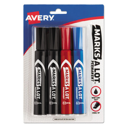 Avery MARKS A LOT Regular Desk-Style Permanent Marker, Broad Chisel Tip, Assorted Colors, 4-Set (7905) 07905