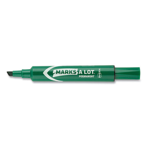 Avery MARKS A LOT Large Desk-Style Permanent Marker, Broad Chisel Tip, Green, Dozen (8885) 08885