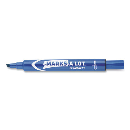 Avery MARKS A LOT Large Desk-Style Permanent Marker, Broad Chisel Tip, Blue, Dozen (8886) 08886
