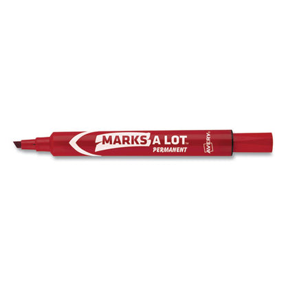 Avery MARKS A LOT Large Desk-Style Permanent Marker, Broad Chisel Tip, Red, Dozen (8887) 08887