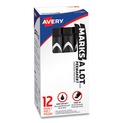 Avery MARKS A LOT Large Desk-Style Permanent Marker, Broad Chisel Tip, Black, Dozen (8888) 08888