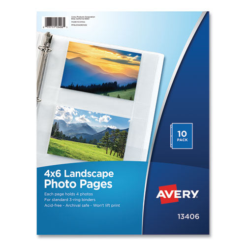 Avery Photo Storage Pages for Four 4 x 6 Horizontal Photos, 3-Hole Punched, 10-Pack 13406