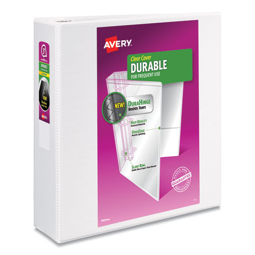 Avery Durable View Binder with DuraHinge and Slant Rings, 3 Rings, 3" Capacity, 11 x 8.5, White, 4-Pack 17030