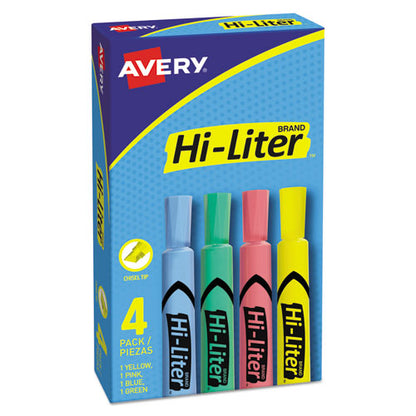 Avery HI-LITER Desk-Style Highlighters, Assorted Ink Colors, Chisel Tip, Assorted Barrel Colors, 4-Set 17752