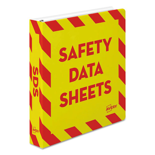 Avery Heavy-Duty Preprinted Safety Data Sheet Binder, 3 Rings, 1.5" Capacity, 11 x 8.5, Yellow-Red 18950