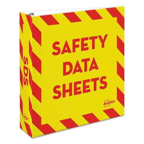 Avery Heavy-Duty Preprinted Safety Data Sheet Binder, 3 Rings, 2" Capacity, 11 x 8.5, Yellow-Red 18951