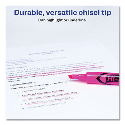 Avery HI-LITER Desk-Style Highlighters, Fluorescent Pink Ink, Chisel Tip, Pink-Black Barrel, Dozen 24010