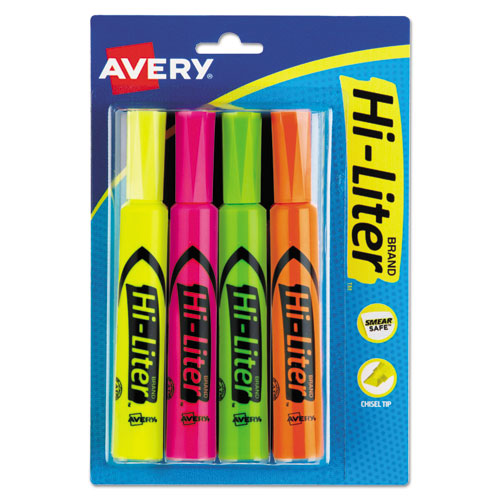 Avery HI-LITER Desk-Style Highlighters, Assorted Ink Colors, Chisel Tip, Assorted Barrel Colors, 4-Set 24063