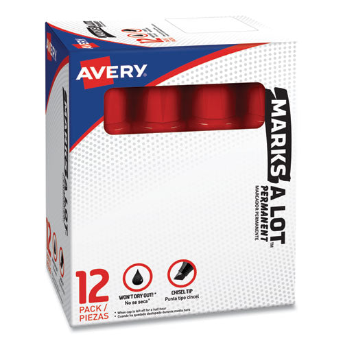 Avery MARKS A LOT Extra-Large Desk-Style Permanent Marker, Extra-Broad Chisel Tip, Red (24147) 24147