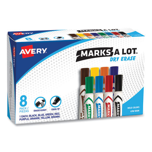 Avery MARKS A LOT Desk-Style Dry Erase Marker, Broad Chisel Tip, Assorted Colors, 8-Set (24411) 24411