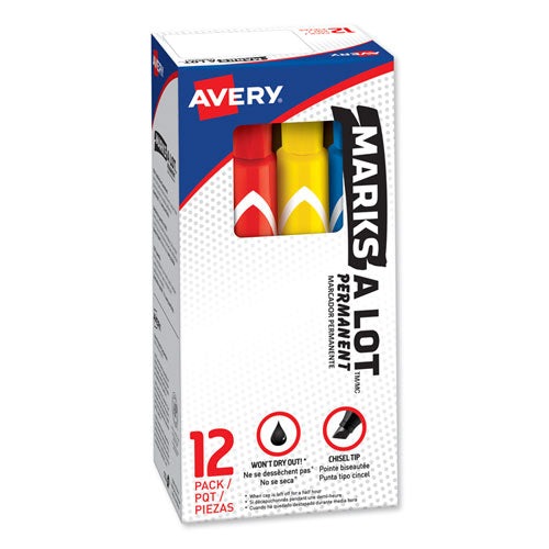 Avery MARKS A LOT Large Desk-Style Permanent Marker, Broad Chisel Tip, Assorted Colors, 12-Set (24800) 24800