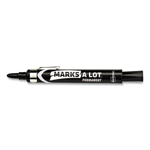 Avery MARKS A LOT Large Desk-Style Permanent Marker with Metal Pocket Clip, Broad Bullet Tip, Black, Dozen (24878) 24878