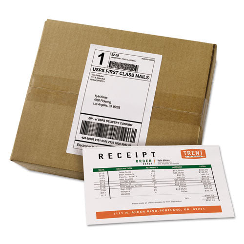 Avery Shipping Labels with Paper Receipt Bulk Pack, Inkjet-Laser Printers, 5.06 x 7.63, White, 100-Box 27900