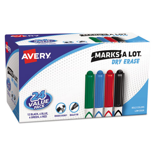 Avery MARKS A LOT Pen-Style Dry Erase Marker Value Pack, Medium Chisel Tip, Assorted Colors, 24-Set (29860) 29860