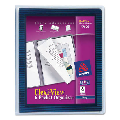 Avery Flexi-View Six-Pocket Polypropylene Organizer, 150-Sheet Capacity, 11 x 8.5, Translucent-Navy 47696