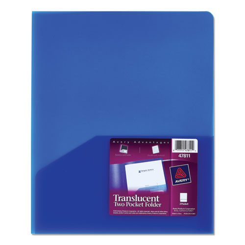 Avery Plastic Two-Pocket Folder, 20-Sheet Capacity, 11 x 8.5, Translucent Blue 47811