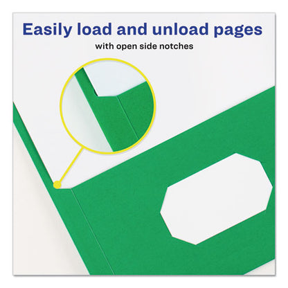 Avery Two-Pocket Folder, Prong Fastener, 0.5" Capacity, 11 x 8.5, Green, 25-Box 47977