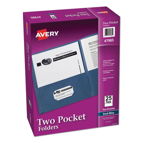 Avery Two-Pocket Folder, 40-Sheet Capacity, 11 x 8.5, Dark Blue, 25-Box 47985