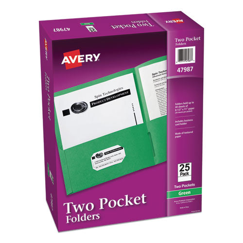 Avery Two-Pocket Folder, 40-Sheet Capacity, 11 x 8.5, Green, 25-Box 47987