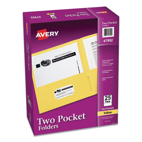 Avery Two-Pocket Folder, 40-Sheet Capacity, 11 x 8.5, Yellow, 25-Box 47992