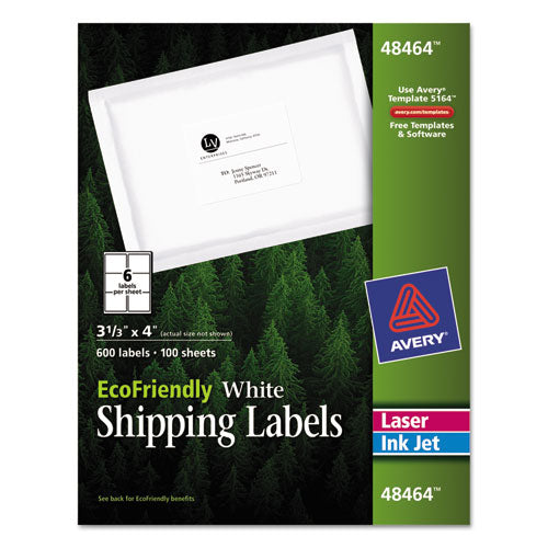Avery EcoFriendly Mailing Labels, Inkjet-Laser Printers, 3.33 x 4, White, 6-Sheet, 100 Sheets-Pack 48464