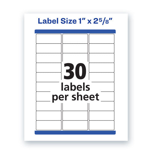 Avery Waterproof Address Labels with TrueBlock and Sure Feed, Laser Printers, 1 x 2.63, White, 30-Sheet, 50 Sheets-Pack 05520