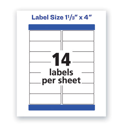 Avery Waterproof Address Labels with TrueBlock and Sure Feed, Laser Printers, 1.33 x 4, White, 14-Sheet, 50 Sheets-Pack 05522