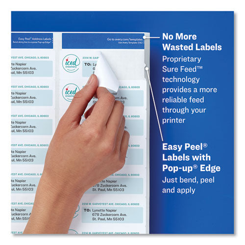 Avery Easy Peel White Address Labels w- Sure Feed Technology, Laser Printers, 1 x 2.63, White, 30-Sheet, 250 Sheets-Pack 05960