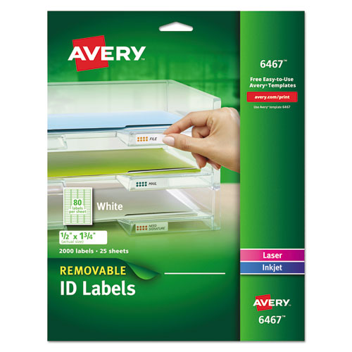 Avery Removable Multi-Use Labels, Inkjet-Laser Printers, 0.5 x 1.75, White, 80-Sheet, 25 Sheets-Pack 06467