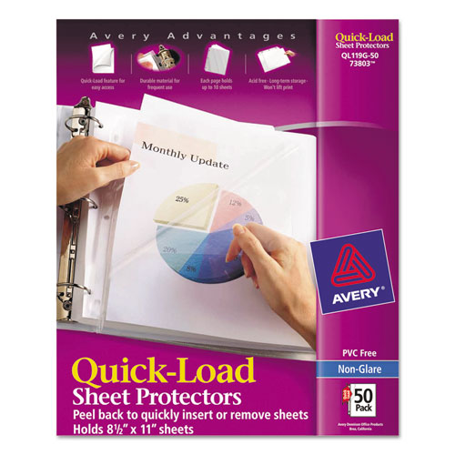 Avery Quick Top and Side Loading Sheet Protectors, Letter, Non-Glare, 50-Box 73803