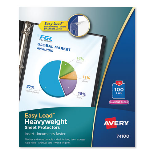 Avery Top-Load Poly Sheet Protectors, Heavy Gauge, Letter, Diamond Clear, 100-Box 74100