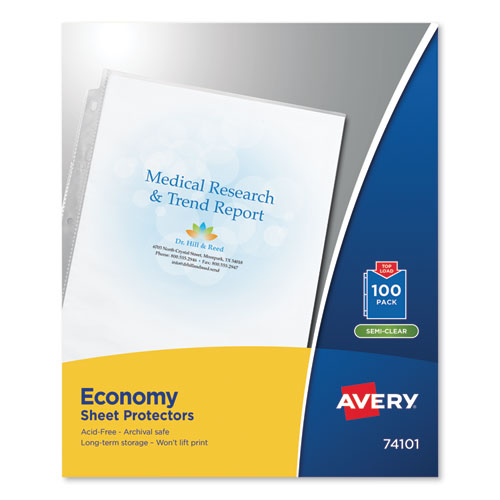 Avery Top-Load Sheet Protector, Economy Gauge, Letter, Semi-Clear, 100-Box 74101