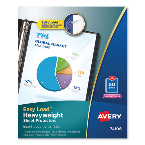 Avery Top-Load Poly Sheet Protectors, Heavy Gauge, Letter, Diamond Clear, 50-Box 74106