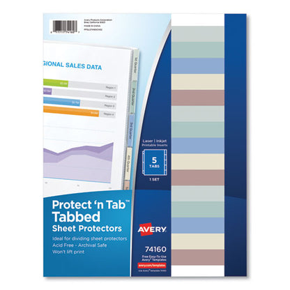 Avery Protect 'n Tab Top-Load Clear Sheet Protectors w-Five Tabs, Letter 74160