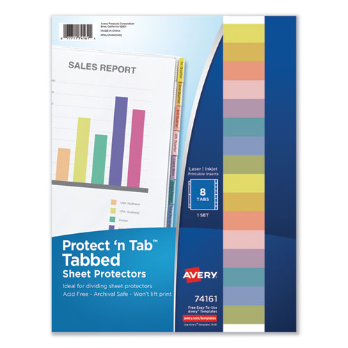 Avery Protect 'n Tab Top-Load Clear Sheet Protectors w-Eight Tabs, Letter 74161