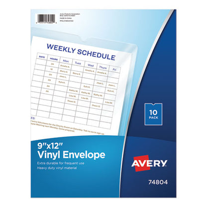 Avery Top-Load Clear Vinyl Envelopes w-Thumb Notch, 9â€ x 12â€, Clear, 10-Pack 74804