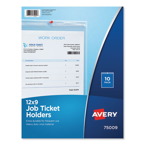 Avery Job Ticket Holders, Heavy Gauge Vinyl, 9 x 12, Clear, 10-Pack 75009