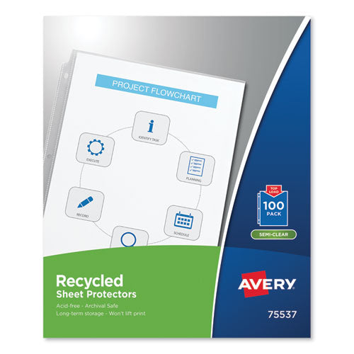Avery Top-Load Recycled Polypropylene Sheet Protector, Semi-Clear, 100-Box 75537