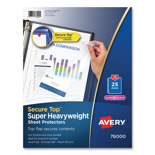 Avery Secure Top Sheet Protectors, Super Heavy Gauge, Letter, Diamond Clear, 25-Pack 76000