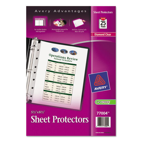 Avery Top Load Sheet Protector, Heavyweight, 8.5 x 5 1-2, Clear, 25-Pack 77004