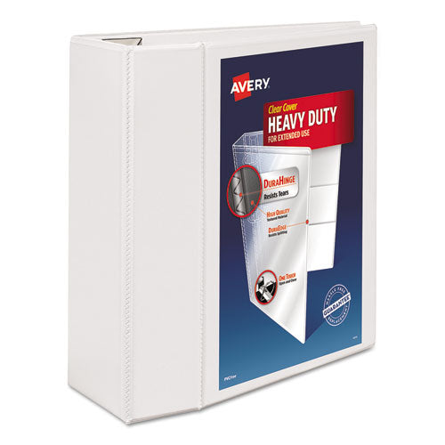 Avery Heavy-Duty View Binder with DuraHinge and Locking One Touch EZD Rings, 3 Rings, 5" Capacity, 11 x 8.5, White 79106