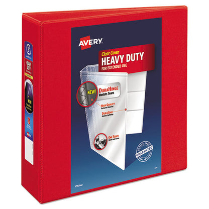 Avery Heavy-Duty View Binder with DuraHinge and Locking One Touch EZD Rings, 3 Rings, 3" Capacity, 11 x 8.5, Red 79325