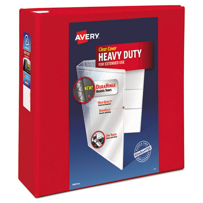 Avery Heavy-Duty View Binder with DuraHinge and Locking One Touch EZD Rings, 3 Rings, 4" Capacity, 11 x 8.5, Red 79326