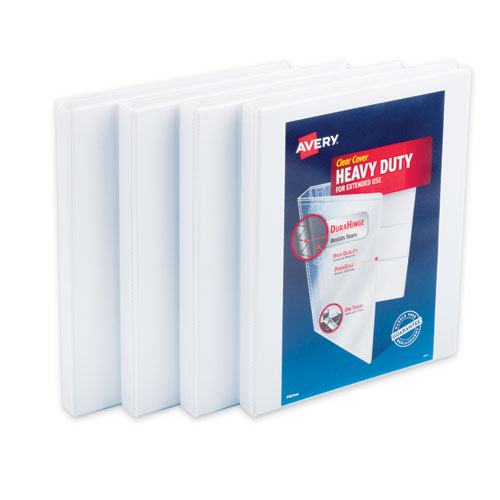 Avery Heavy-Duty Non Stick View Binder with DuraHinge and Slant Rings, 3 Rings, 0.5" Capacity, 11 x 8.5, White, 4-Pack 79709