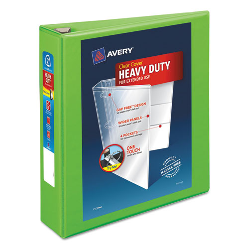 Avery Heavy-Duty View Binder with DuraHinge and One Touch EZD Rings, 3 Rings, 2" Capacity, 11 x 8.5, Chartreuse 79776