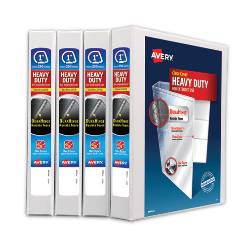 Avery Heavy-Duty Non Stick View Binder with DuraHinge and Slant Rings, 3 Rings, 1" Capacity, 11 x 8.5, White, 4-Pack 79780