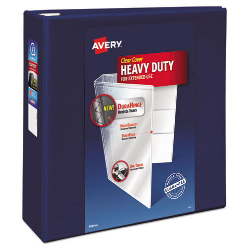 Avery Heavy-Duty View Binder with DuraHinge and Locking One Touch EZD Rings, 3 Rings, 4" Capacity, 11 x 8.5, Navy Blue 79804