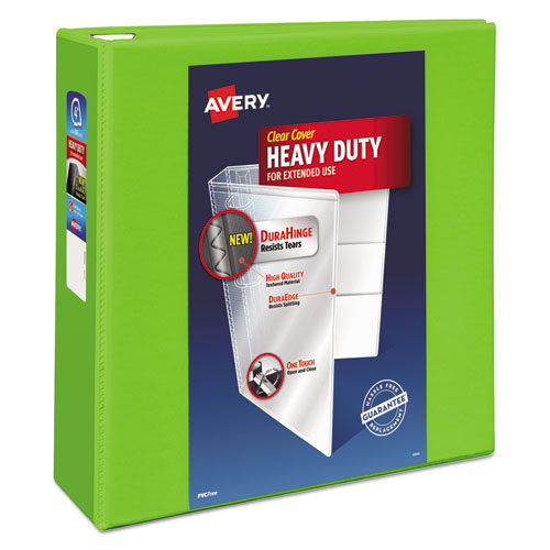 Avery Heavy-Duty View Binder with DuraHinge and Locking One Touch EZD Rings, 3 Rings, 4" Capacity, 11 x 8.5, Chartreuse 79812
