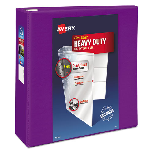 Avery Heavy-Duty View Binder with DuraHinge and Locking One Touch EZD Rings, 3 Rings, 4" Capacity, 11 x 8.5, Purple 79813